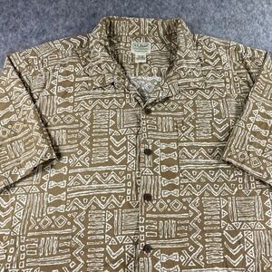 LL Bean Tropics Shirt Men's XXL‎ 2XL Loop Collar Resort Tan Tribal 300229